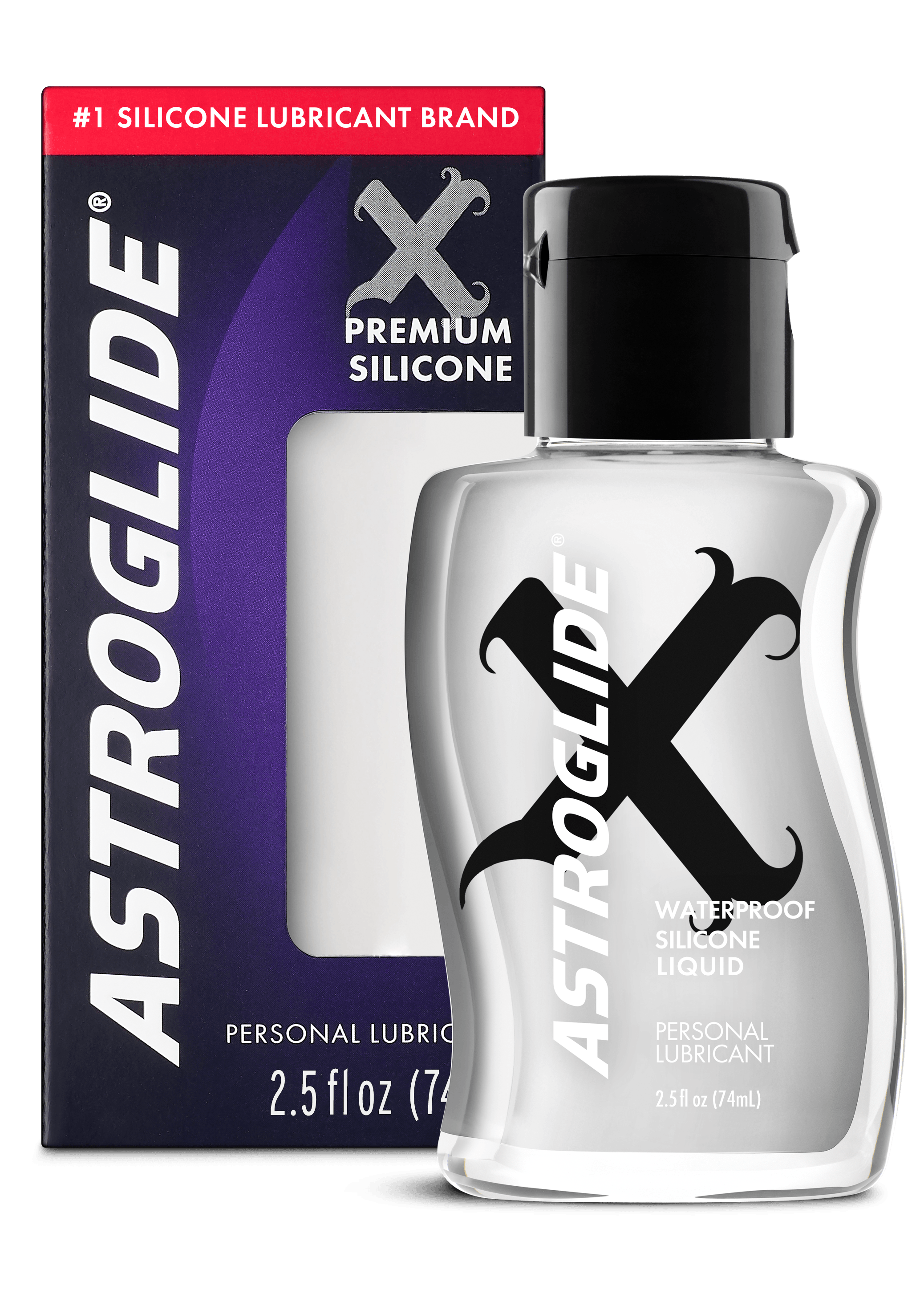 ASTROGLIDE X Premium Silicone Liquid 2.5oz Carton and Bottle Image