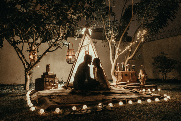 romantic tent in backyard