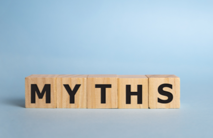 the word myths spelled out with letter blocks